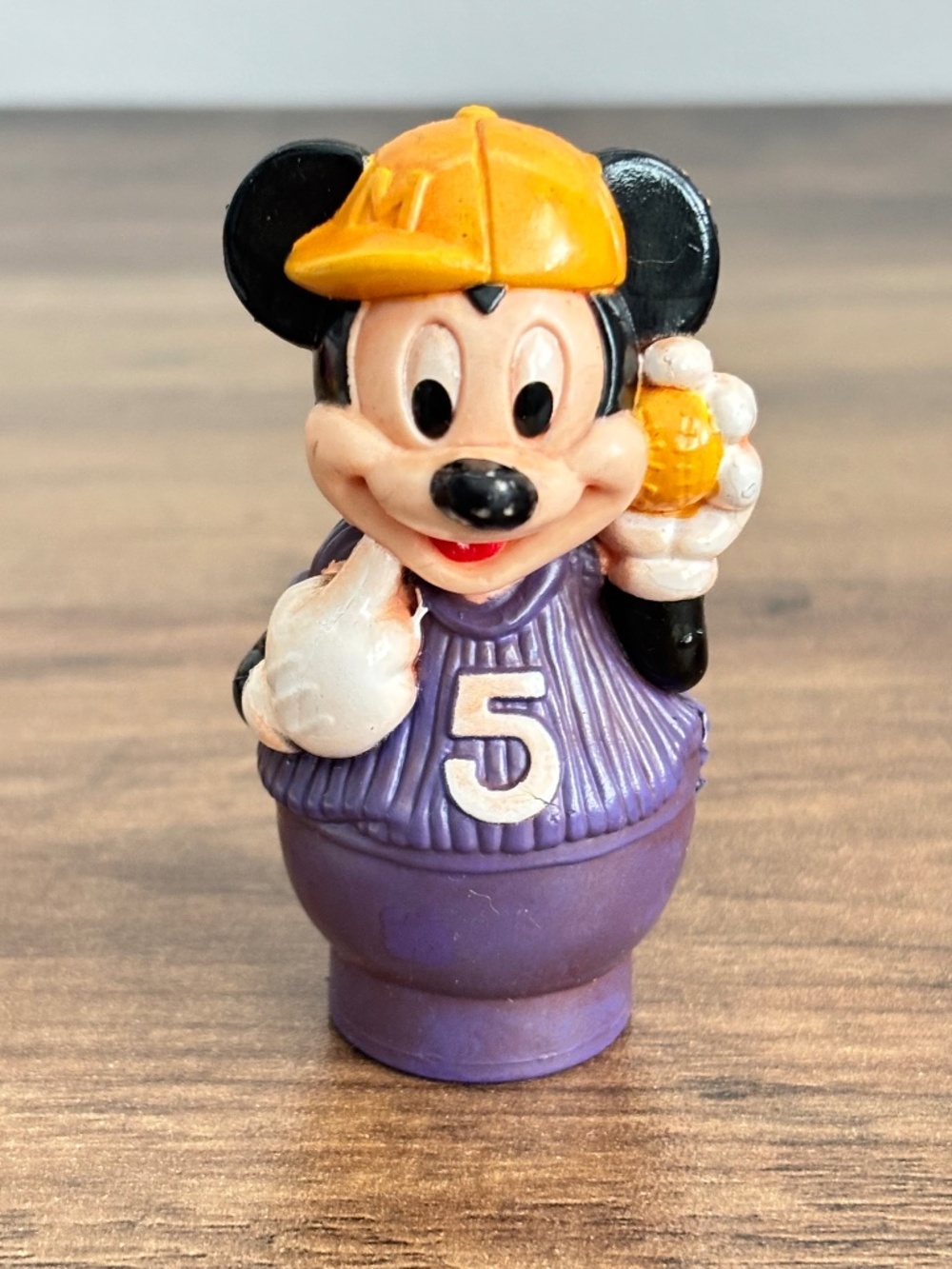 VINTAGE Disney Mickey Mouse Baseball Player #5 PVC Finger Puppet Figure 1980's